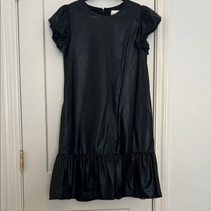 Pinch Black Leather like Ruffle Sleeve Dress